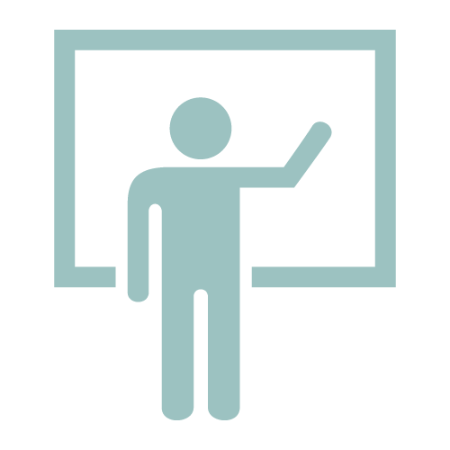 Icon of a person writing on a board in teal